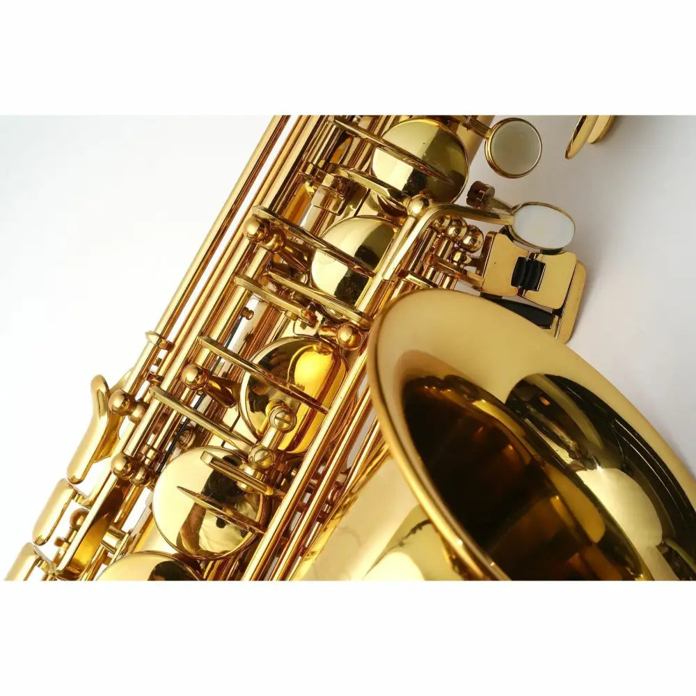 Shiny golden brass Axiom Concerto Series Alto Saxophone with intricate keywork