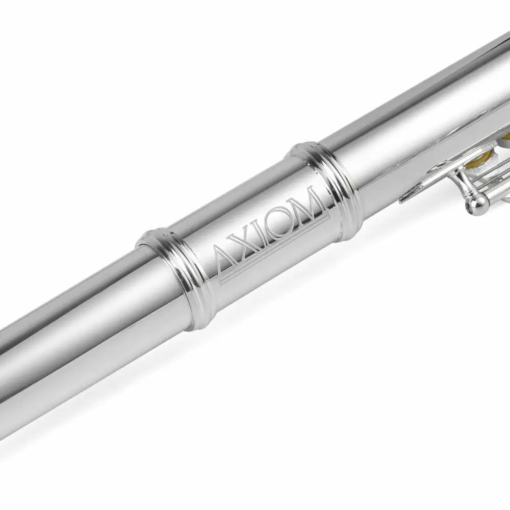 Silver-colored orchestral flute with keys from Axiom Concerto Series, perfect for beginners and for sale in Australia