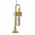 The Axiom Music Concerto Trumpet Outfit features three silver valves and a flared bell, displayed upright against a white background—perfect for beginner trumpet players or school bands.