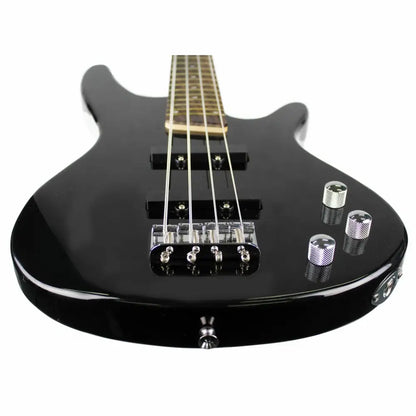 Axiom Defender Bass Guitar - Black with four strings and chrome hardware