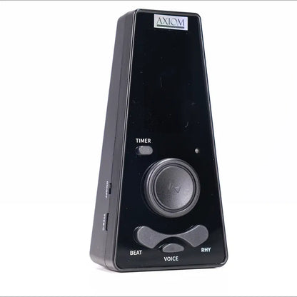 Black axiom digital metronome with sleek rectangular design and tactile buttons for timer beat voice and rhythm functions