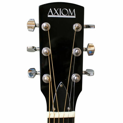 Black guitar headstock with six tuning pegs on Axiom Drifter Resonator Guitar for sale Australia