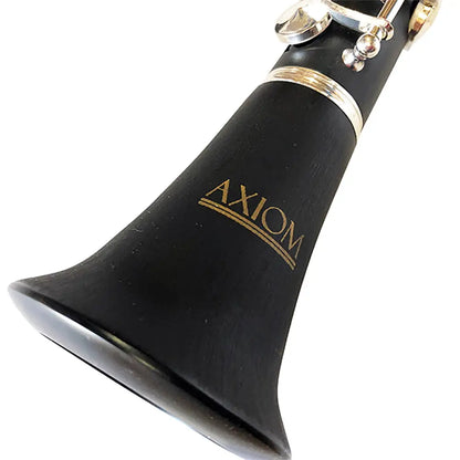 Black clarinet bell with gold branding for Axiom E Flat Alto Clarinet with silver plated keys