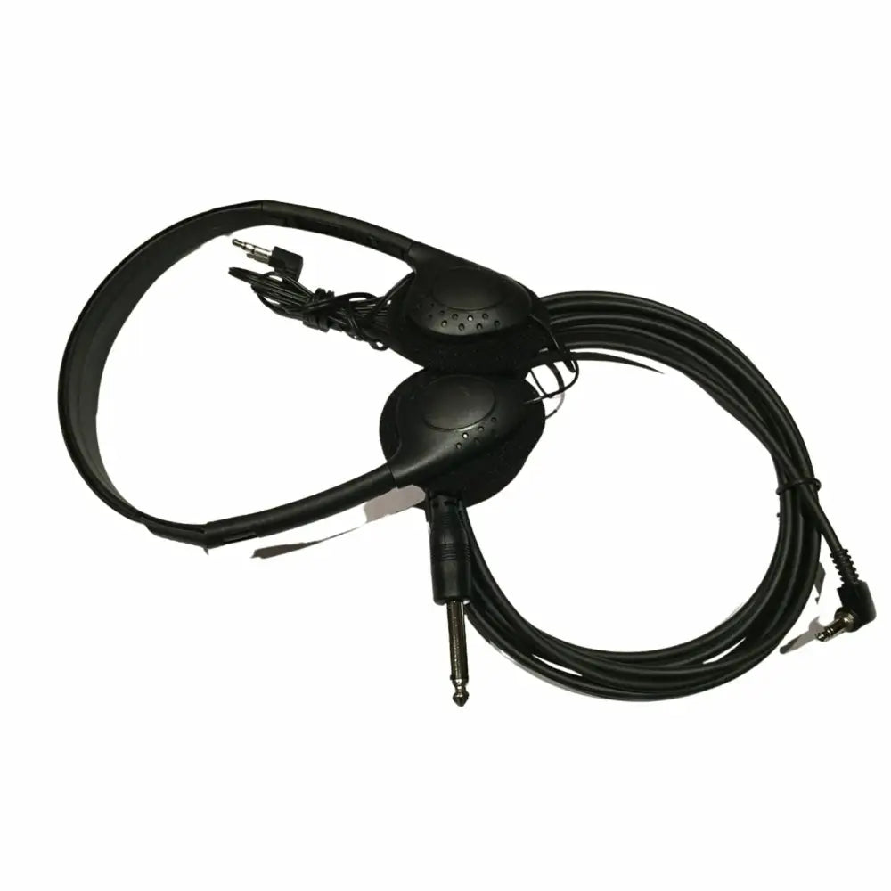 Black over-ear headphones with coiled cable and two audio jacks for Axiom Electric Violin Outfit