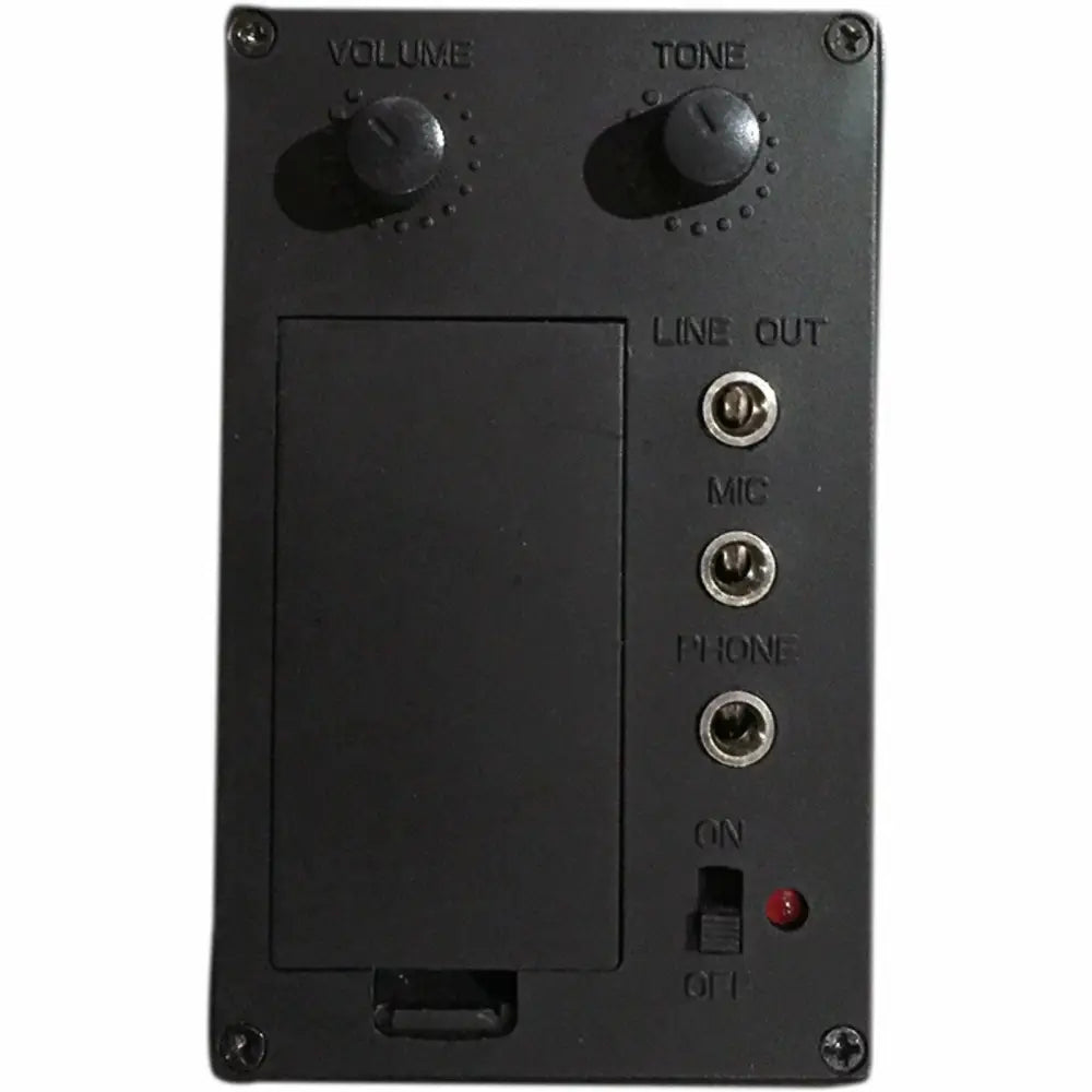 Black electronic audio device with controls and jacks for Axiom Electric Violin Outfit