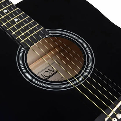 Black steel string guitar with fret markers, perfect beginner dreadnought guitar for sale Australia