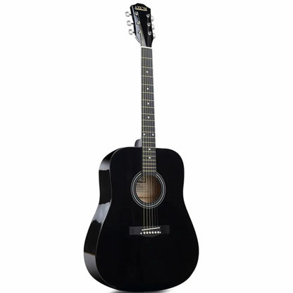 Glossy black steel string guitar with natural wood soundhole, perfect beginner dreadnought guitar for sale Australia