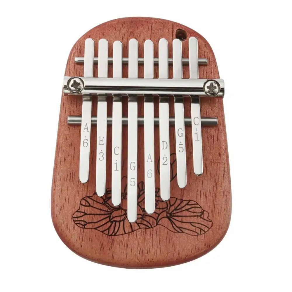 Wooden kalimba thumb piano for sale Australia with etched lotus design on mahogany wood