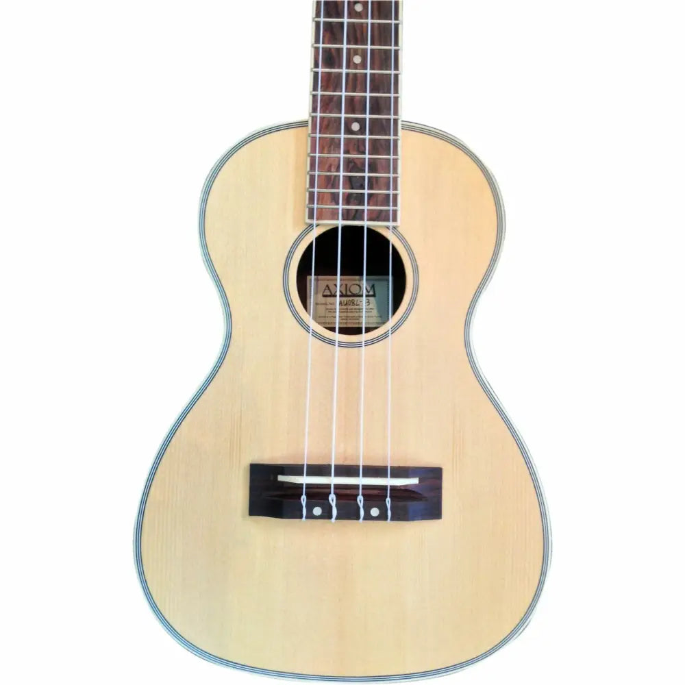 Light-colored wooden Axiom Kolohe Concert Ukulele with four strings, perfect ukulele for beginners