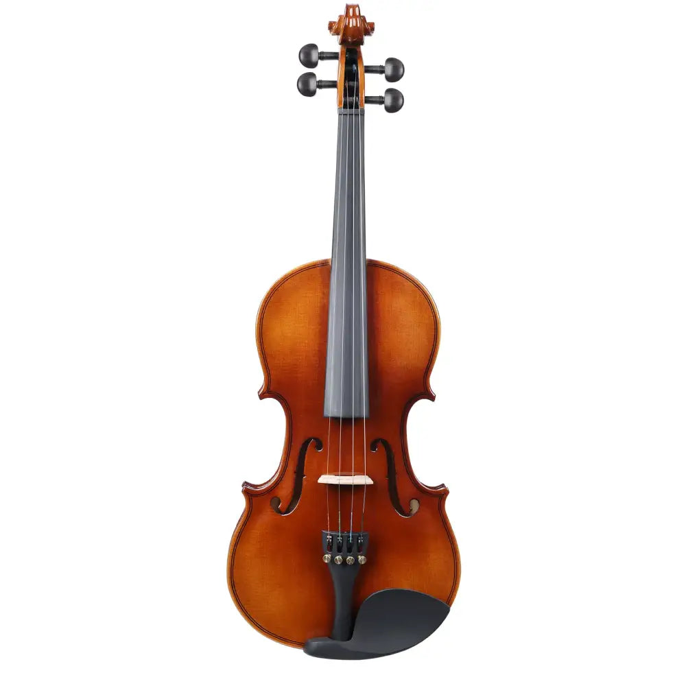 Axiom left handed violin outfit 3/4 size polished wooden violin with warm amber finish and black tuning pegs
