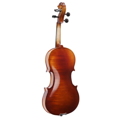 A polished rich amber brown axiom left handed violin outfit 3/4 size with glossy finish and elegant curves