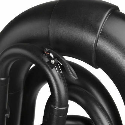 Close-up of matte black tubing with quick-release clamp on Axiom Plastic Tuba, ideal for beginner tuba Australia or lightweight tuba for student