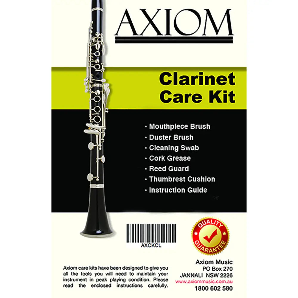 Axiom Prelude Clarinet Care Kit with cleaning tools and high quality reeds