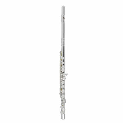 Silver orchestral flute with closed keys from Axiom Prelude Curved Head Flute Outfit, perfect flute for young players