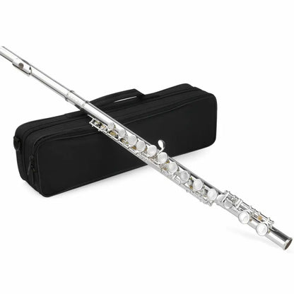 Silver-colored Axiom Prelude Flute with black carrying case, perfect beginner flute for sale Australia