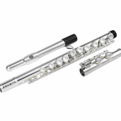 Disassembled silver Axiom Prelude Flute for cleaning with Axiom Prelude Flute Cleaning Kit