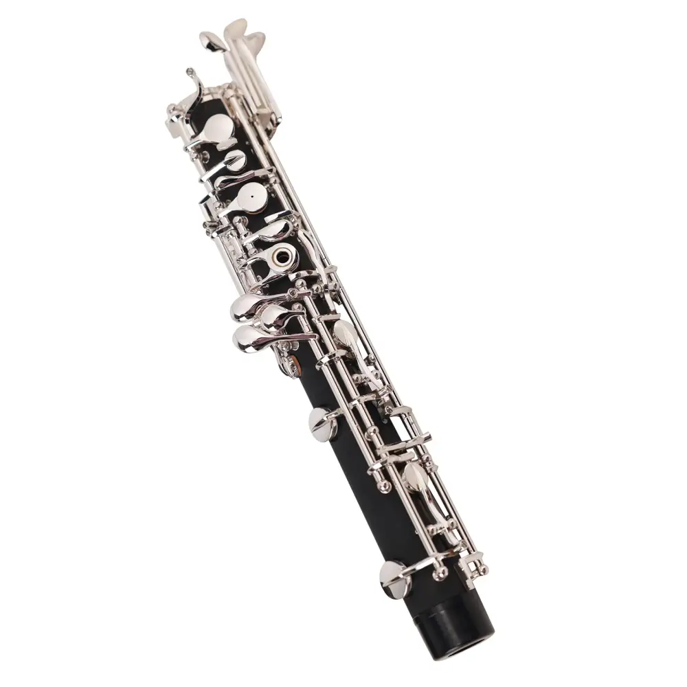Black wooden clarinet with silver metal keys in axiom prelude oboe outfit perfect for beginners
