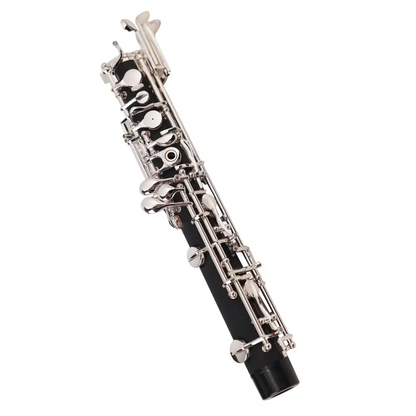 Black wooden clarinet with silver metal keys in axiom prelude oboe outfit perfect for beginners