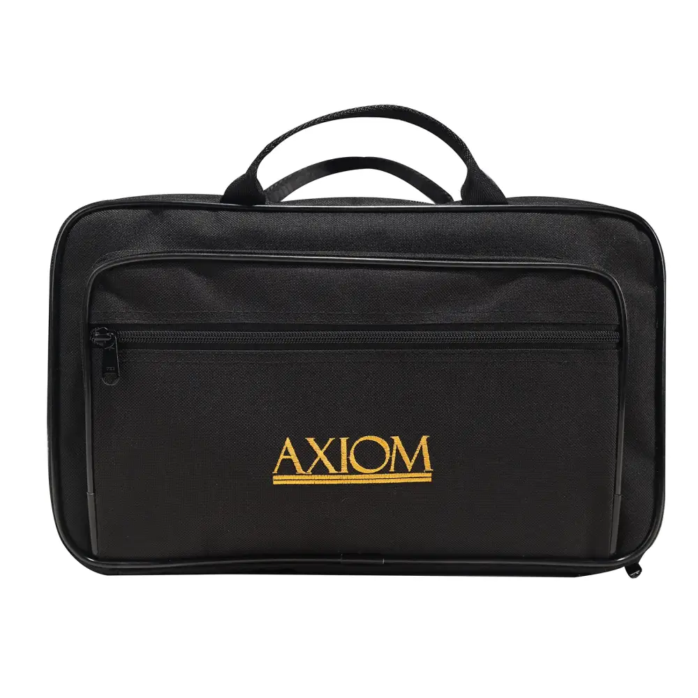 Black axiom oboe case with gold embroidered logo and top handle for the axiom prelude oboe outfit