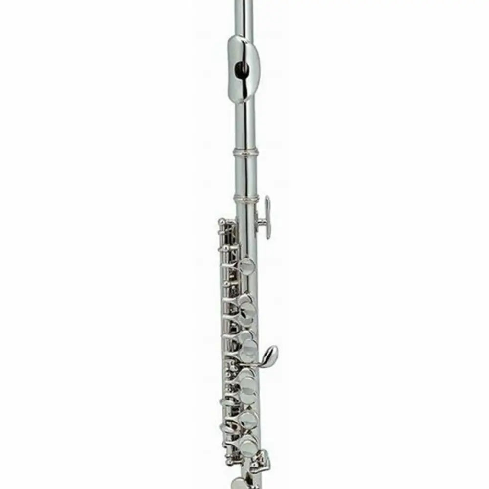 Silver-colored metal piccolo with numerous keys and polished finish from Axiom Prelude Piccolo outfit