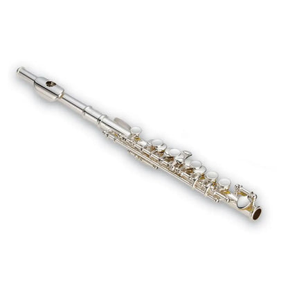 Silver-colored metal school band piccolo with keys and pads, perfect student piccolo for sale