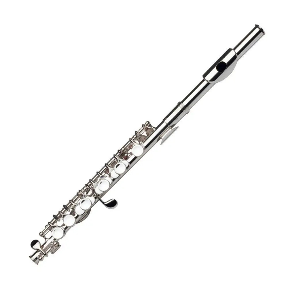 Silver metal piccolo with keys showcasing superb tone in the Axiom Prelude Piccolo Outfit