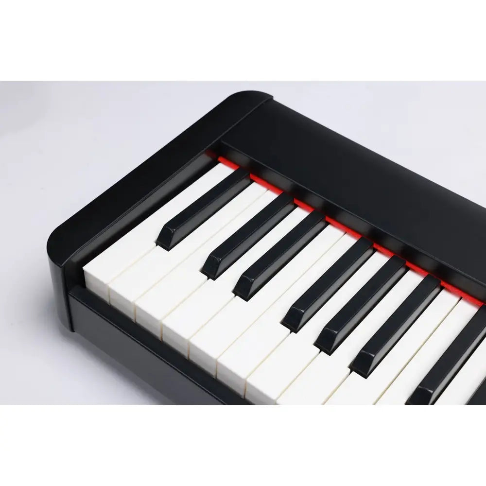 Axiom Sonata 88 Key Digital Piano with black finish, white and black keys, red felt accents