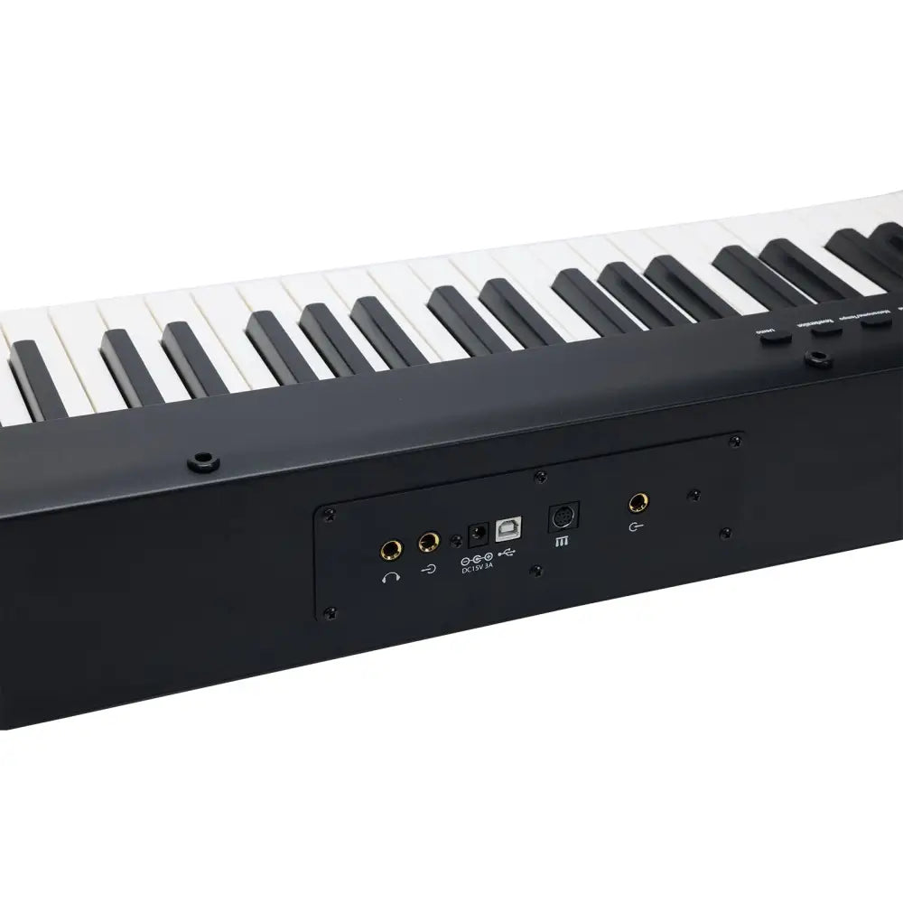 Black digital piano with input/output ports on Axiom Sonata 88 Key Digital Piano