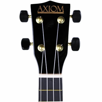 Black ukulele headstock with four tuning pegs and white strings, perfect budget ukulele for sale Australia