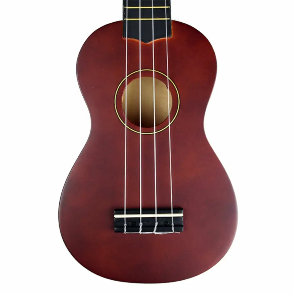 Brown wooden ukulele with four strings and soundhole, perfect cheap soprano ukulele with bag Australia
