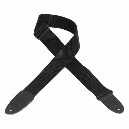 Black nylon guitar strap with leather ends for beginner steel string guitar in Australia