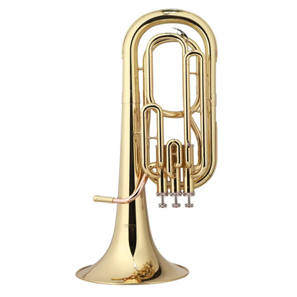 Shiny gold brass axiom student baritone horn bb with three valves and a flared bell for beginners