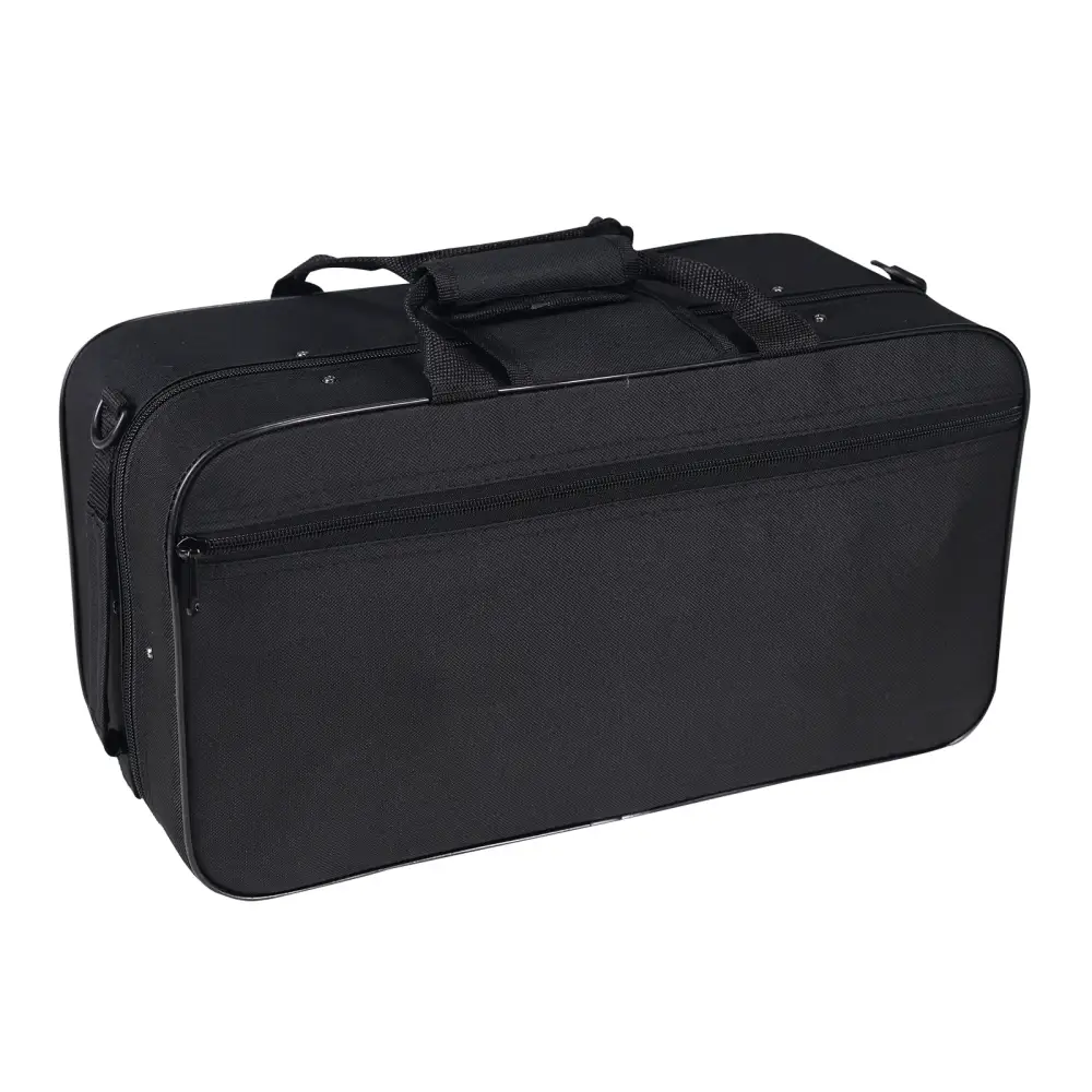Black fabric axiom student cornet case with reinforced stitching and top handle for easy carrying