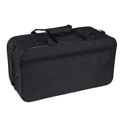 Black fabric axiom student cornet case with reinforced stitching and top handle for easy carrying
