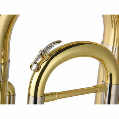 Shiny brass tubing with silver spit valve on Axiom Student Euphonium for school band
