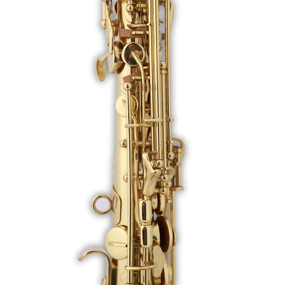 Golden axiom student soprano saxophone bb with intricate keywork polished brass finish and premium case