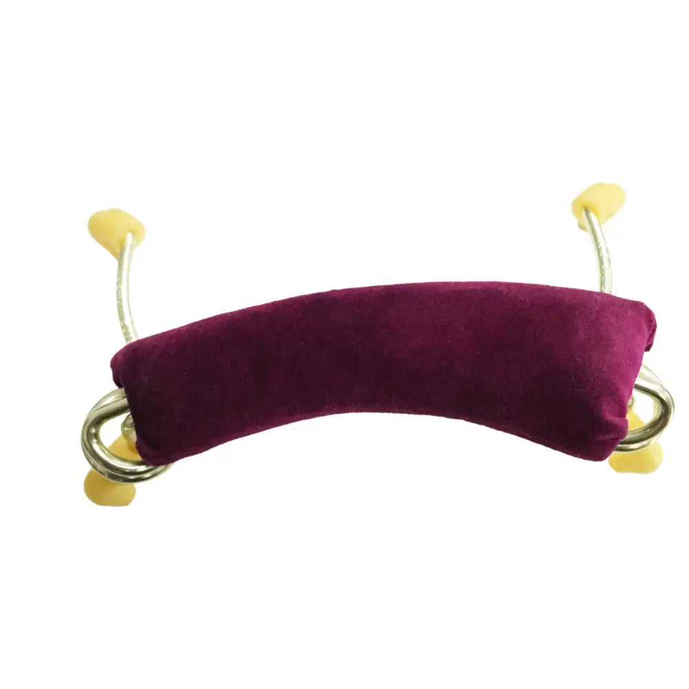 Plum-colored velvet violin shoulder rest with metal hardware for 3/4 size violins for sale