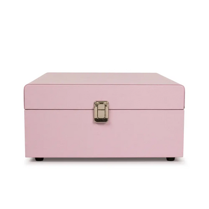 Pink rectangular jewelry box with gold clasp for Crosley Voyager Amethyst portable turntable