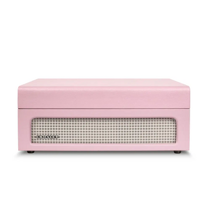 Pink Crosley Voyager Amethyst portable turntable with built-in Bluetooth speaker