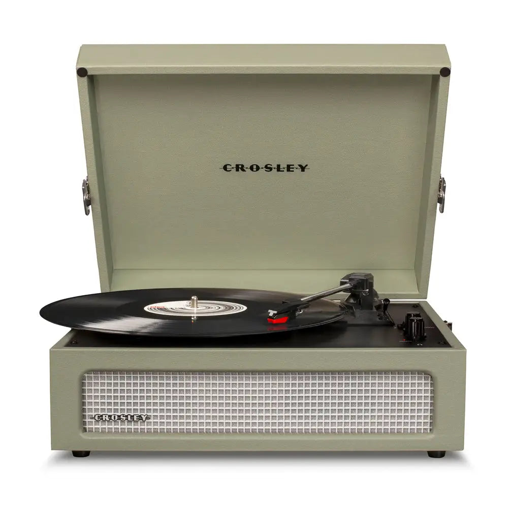 Sage green Crosley Voyager Sage bluetooth portable turntable with built-in bluetooth vinyl sound