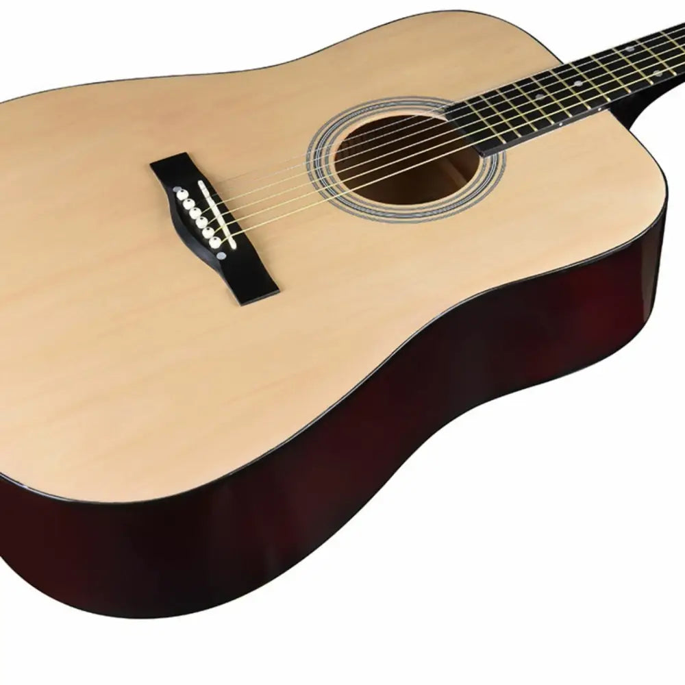 Light-colored left handed acoustic guitar with dark sides from Axiom Folkmaster series