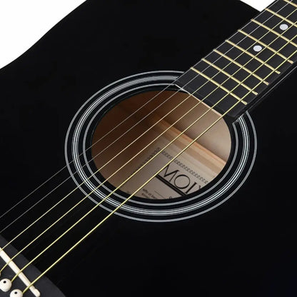 Black left handed guitar with light strings and fret markers for beginner players in Australia
