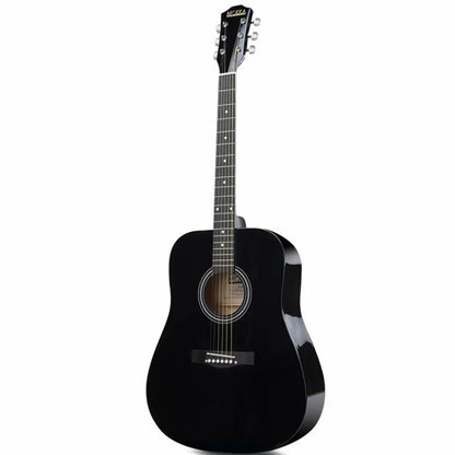 Black left handed guitar with natural wood soundhole perfect for beginners buy in Australia