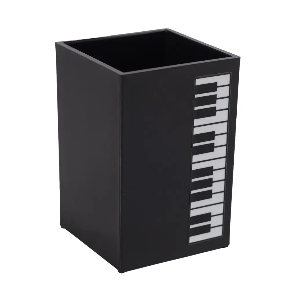Black rectangular pen holder with vertical piano keyboard design perfect as a piano keyboard pen gift