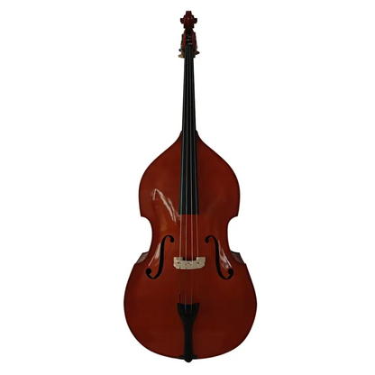 A polished mahogany prelude student double bass 1/2 size with glossy finish and elegant f-holes