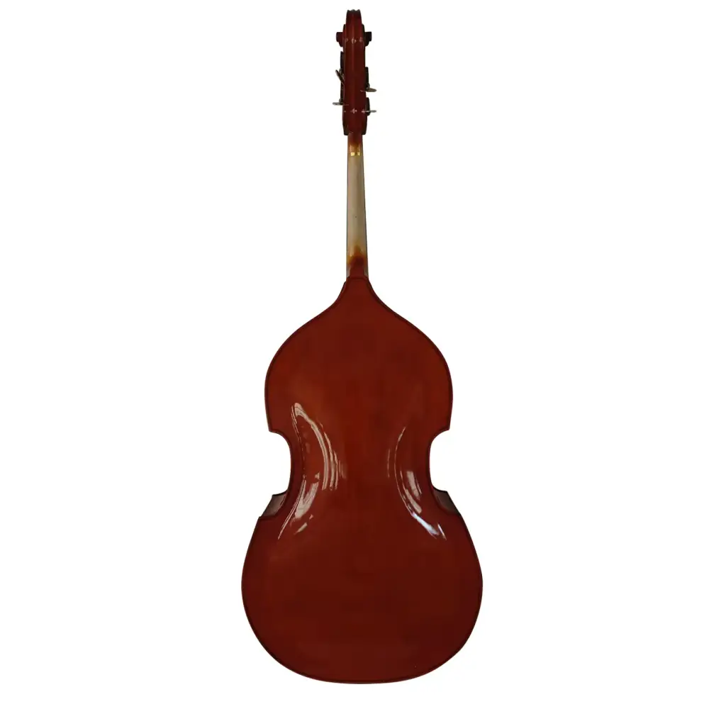 Glossy deep reddish-brown wooden prelude student double bass 3/4 size with polished finish and traditional f-holes