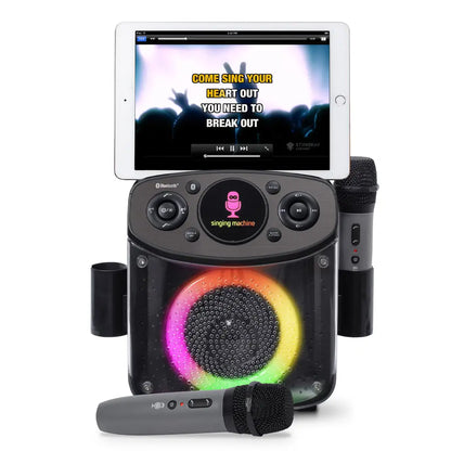 Singing Machine Mini Sparkle Bluetooth Karaoke Speaker with wireless mics and LED lights