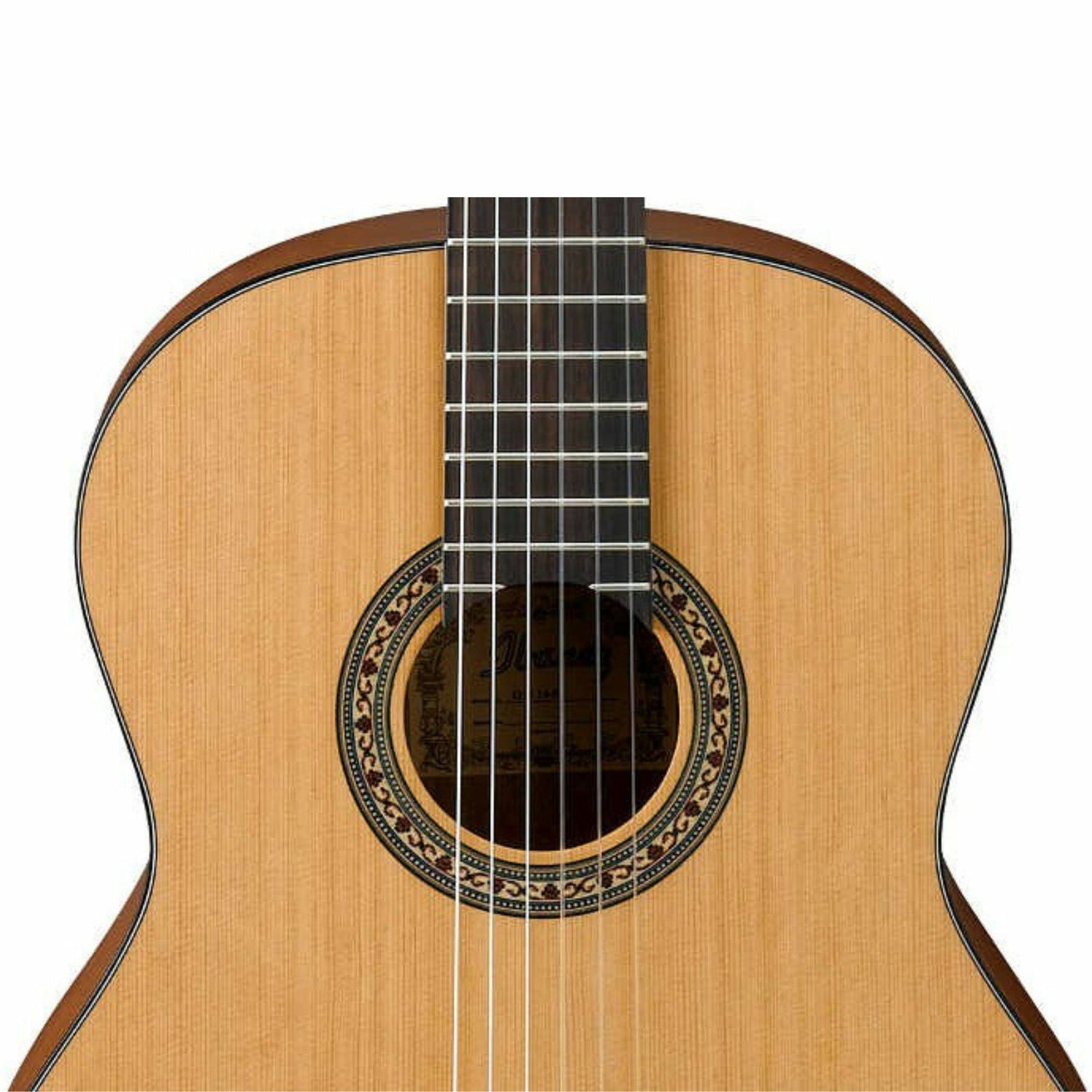 The Axiom Childrens Guitar Pack - 3/4 Size Blonde by Axiom Music features a classical acoustic guitar with nylon strings, a black gig bag, foldable stand, and extra strings, all displayed on a white background.
