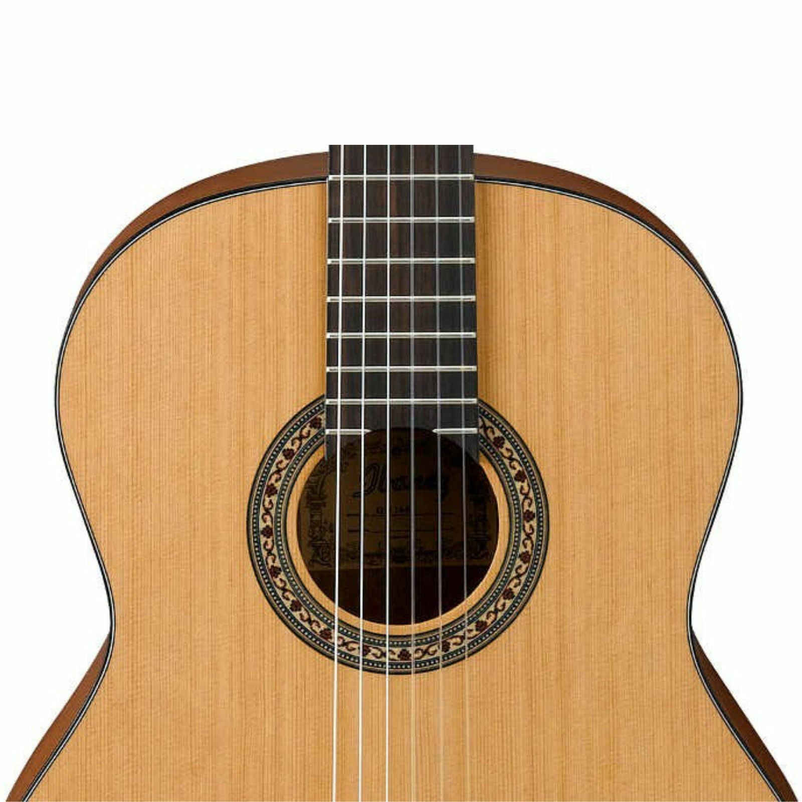 The Axiom Childrens Guitar Pack - 3/4 Size Blonde by Axiom Music features a classical acoustic guitar with nylon strings, a black gig bag, foldable stand, and extra strings, all displayed on a white background.