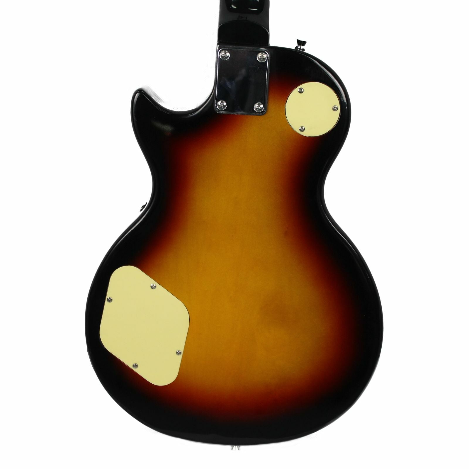 The Axiom Challenger Electric Guitar - Sunburst by Axiom Music features a single cutaway, vintage-style humbuckers, white pickguard, four control knobs, and a rosewood fretboard with block inlays.